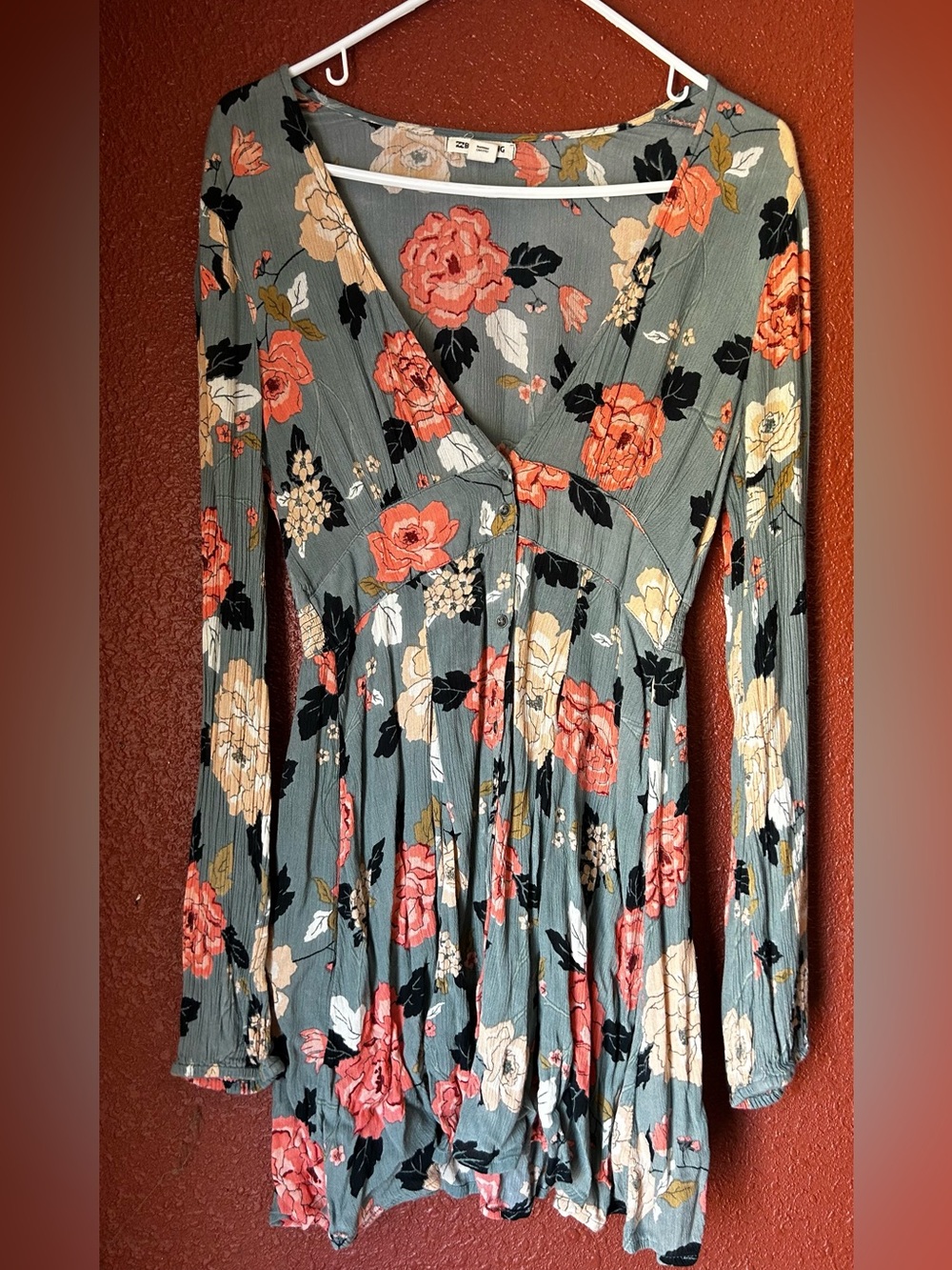 Billabong Green Floral Long Sleeve Wrap Dress